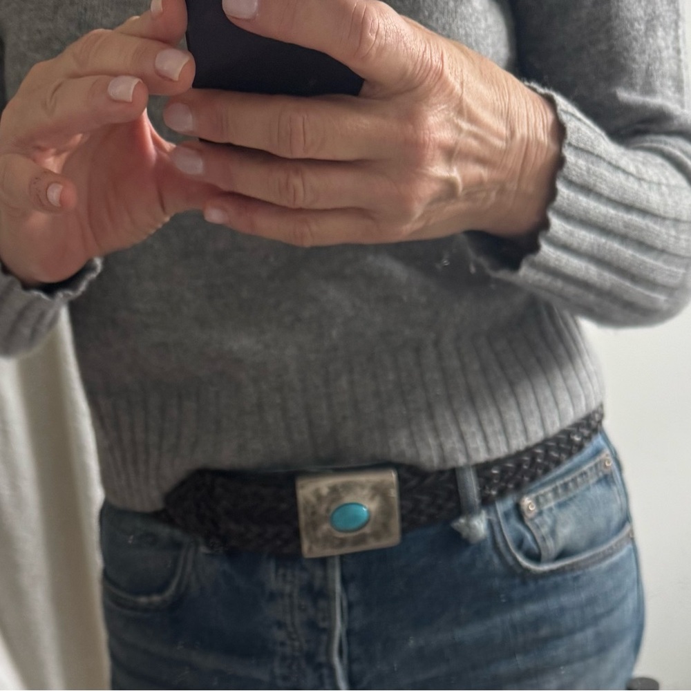 Black Braided Belt with Leather Material and Intricate Texture